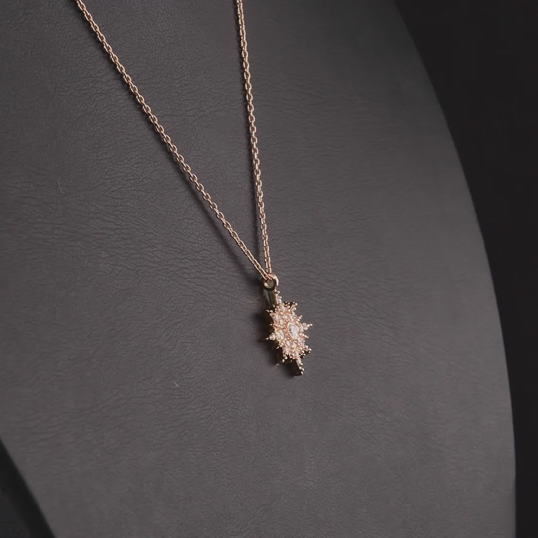 360 degree video of the natural diamond starburst pendant necklace in 14K rose gold