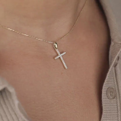 Cross Necklace with CZ Diamonds in 18K Gold