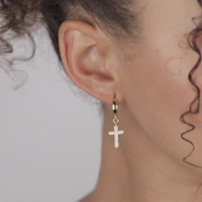 Cross Hoop Earrings in 18K Gold