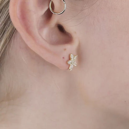 Pavé Flower Stud Earrings in 18K Gold