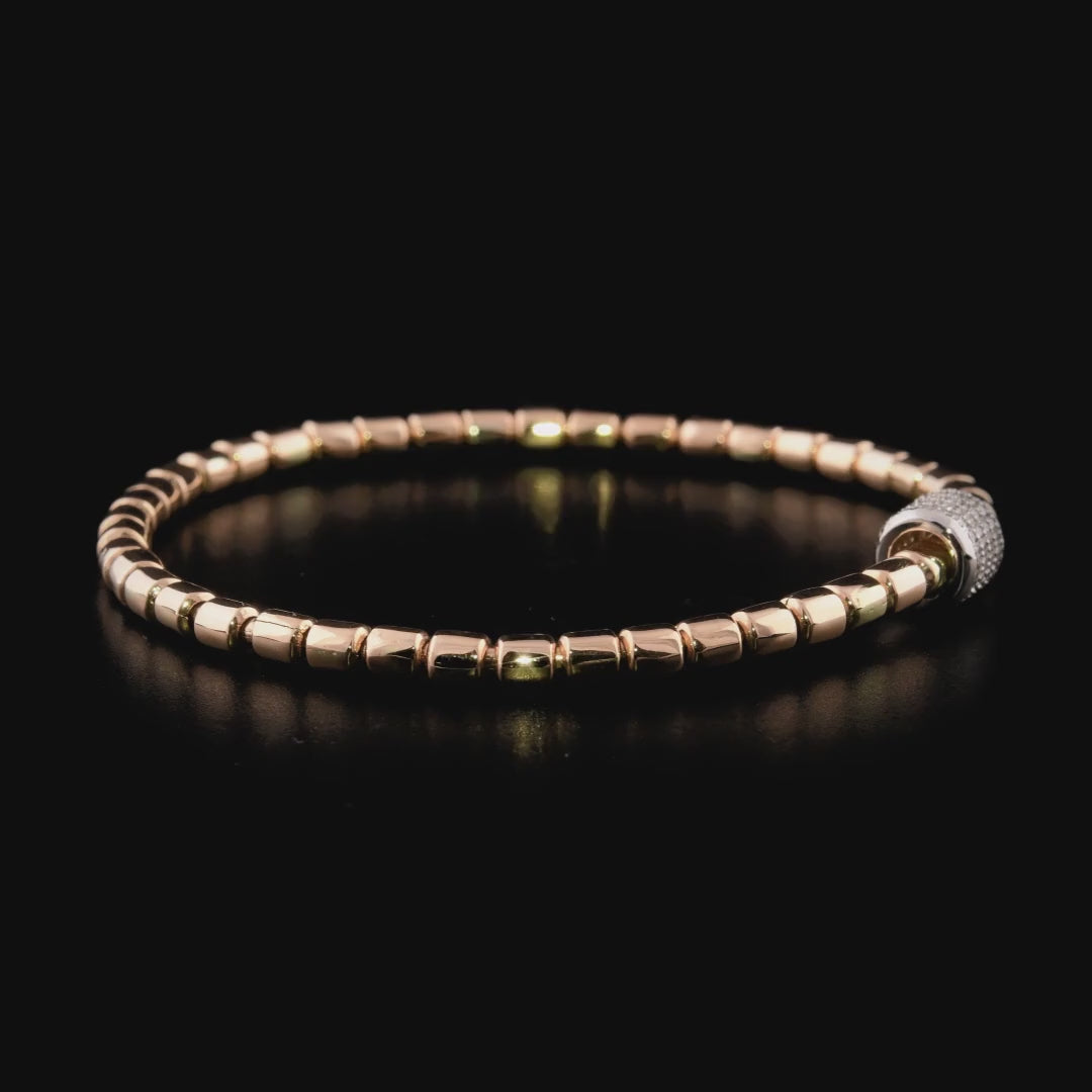 360-degree video of the natural diamond pavé barrel bead bracelet in 14K rose and white gold