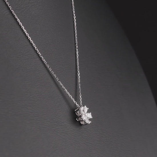 360 degree video of the pear-cut natural diamond flower pendant necklace in 14K white gold
