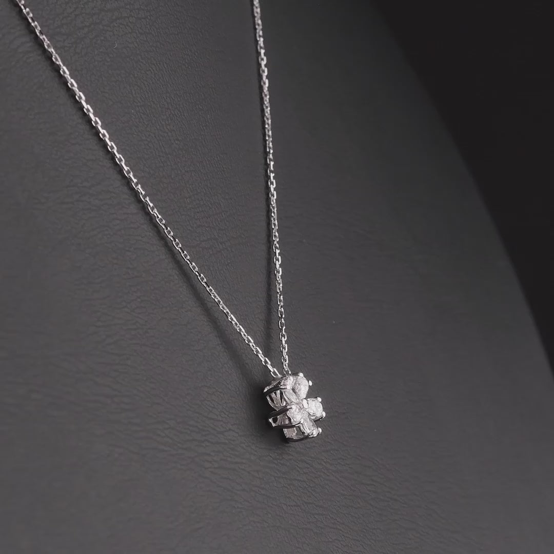 360 degree video of the pear-cut natural diamond flower pendant necklace in 14K white gold
