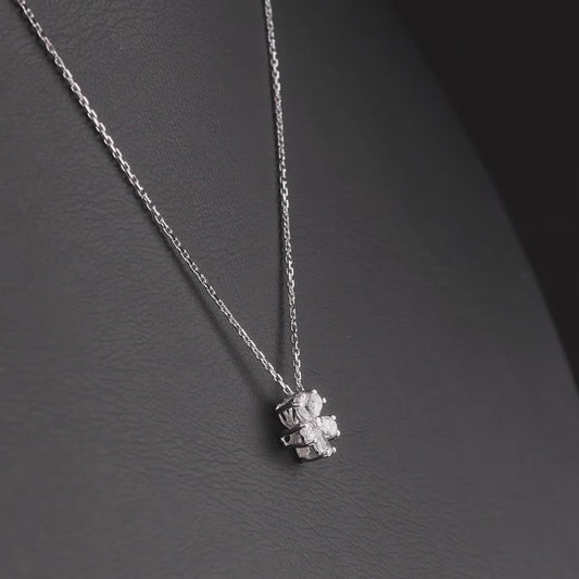 360 degree video of the pear-cut natural diamond flower pendant necklace in 14K white gold