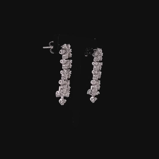360-degree video of the natural diamond flower chandelier drop earrings in 14K white gold