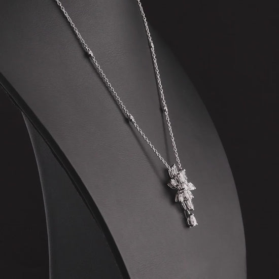 360 degree video of the natural diamond pear and marquise cluster drop necklace in 18K white gold