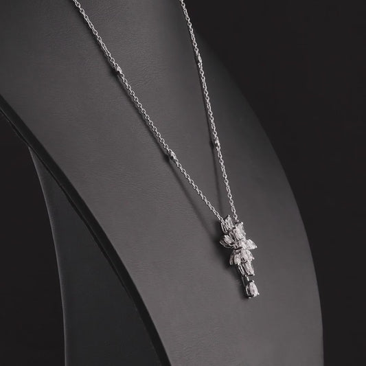 360 degree video of the natural diamond pear and marquise cluster drop necklace in 18K white gold