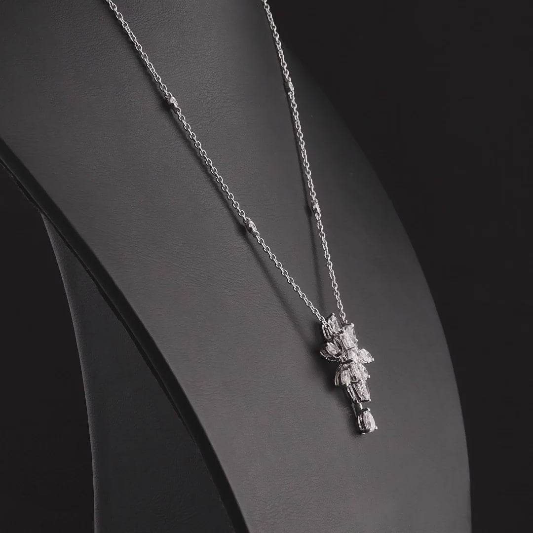 360 degree video of the natural diamond pear and marquise cluster drop necklace in 18K white gold