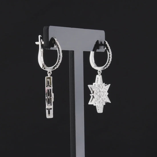 360-degree video of the star natural diamond drop huggie earrings in 14K white gold
