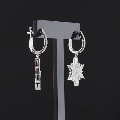 360-degree video of the star natural diamond drop huggie earrings in 14K white gold