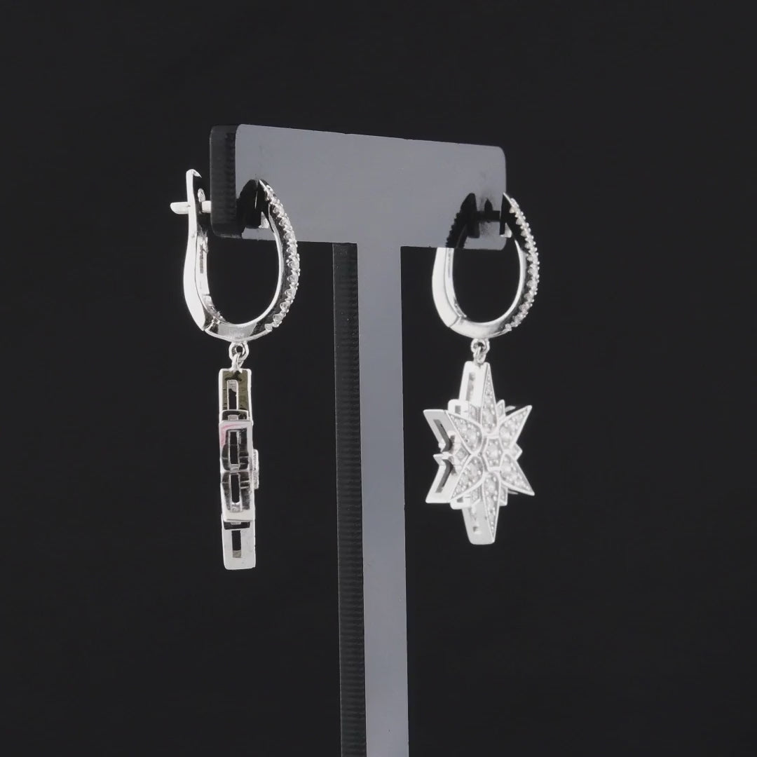 360-degree video of the star natural diamond drop huggie earrings in 14K white gold