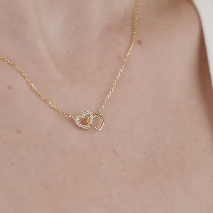 Double Heart Necklace in 18K Gold