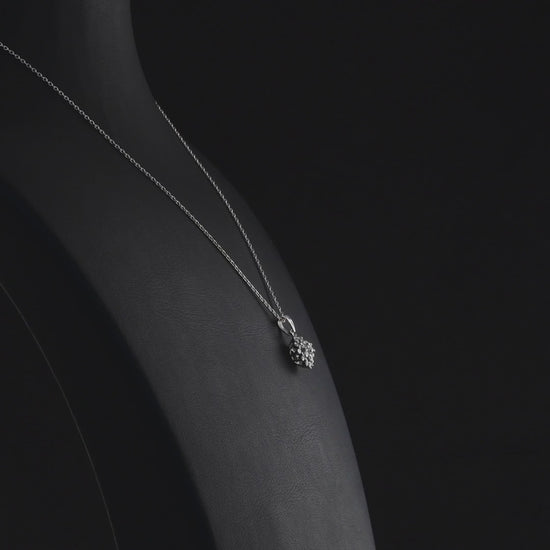 360 degree video of the starburst natural diamond cluster pendant necklace in 14K solid white gold
