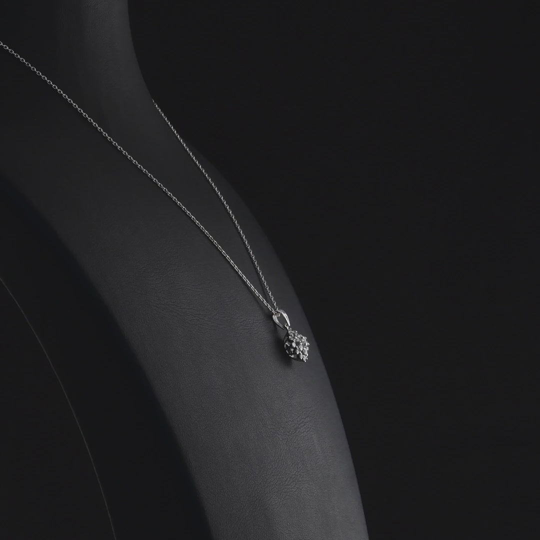 360 degree video of the starburst natural diamond cluster pendant necklace in 14K solid white gold