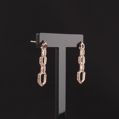 360-degree video of the baguette natural diamond hexagon link drop earrings in 14K rose gold