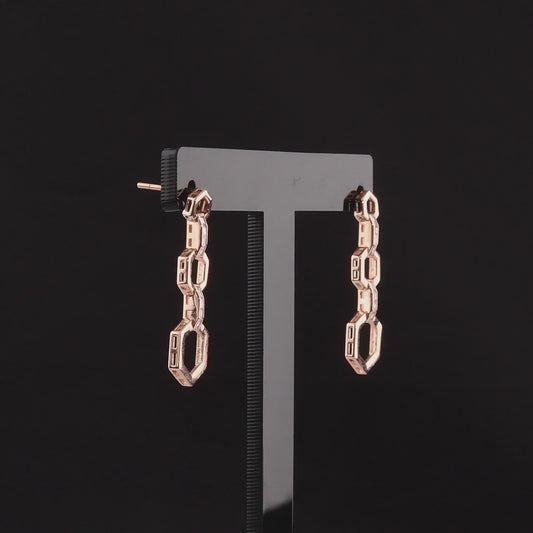 360-degree video of the baguette natural diamond hexagon link drop earrings in 14K rose gold
