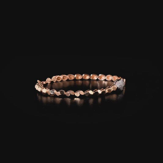 360-degree video of the natural diamond pavé teardrop faceted bead bracelet in 14K rose and white gold