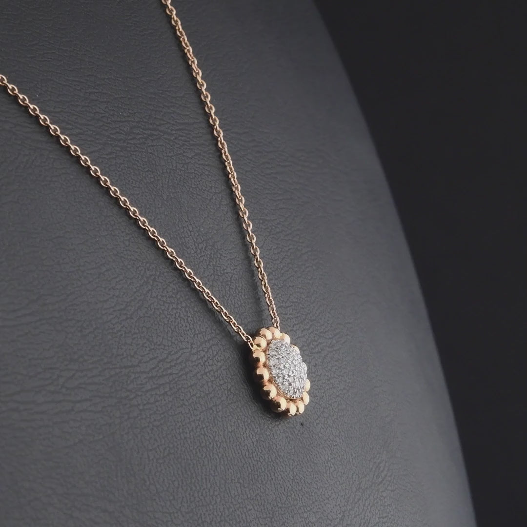 360 degree video of the beaded pavé disc natural diamond pendant necklace in 14K rose and white gold