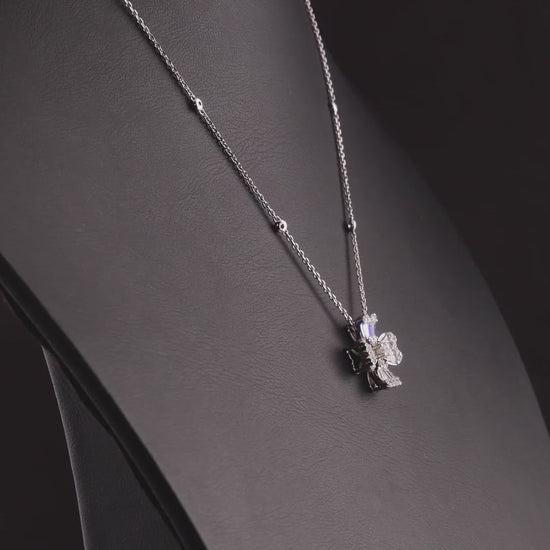 360 degree video of the natural diamond heart clover pendant necklace in 18K white gold