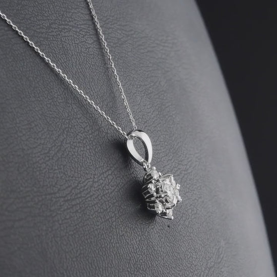 360-degree video of the lotus star natural diamond pendant necklace in 14K white gold.