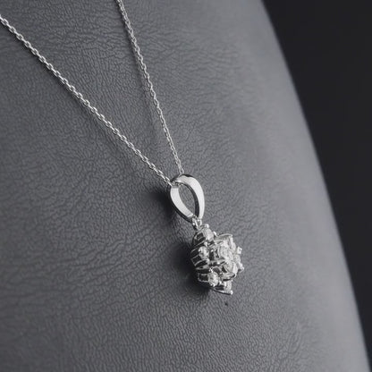 360-degree video of the lotus star natural diamond pendant necklace in 14K white gold.