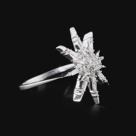360 degree video of the natural diamond starburst cocktail ring in 14K white gold