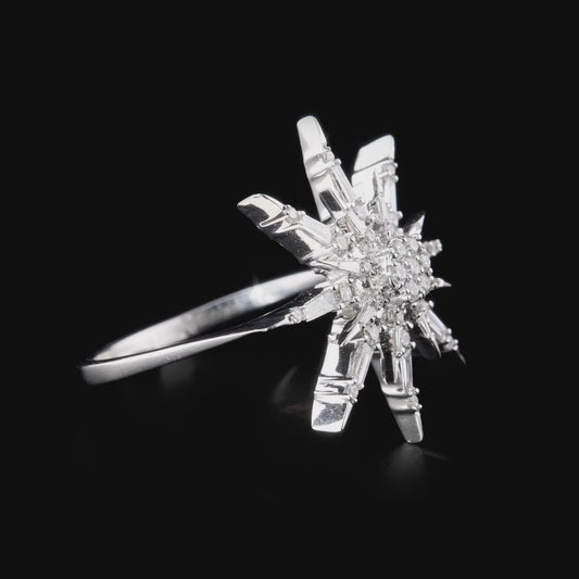 360 degree video of the natural diamond starburst cocktail ring in 14K white gold