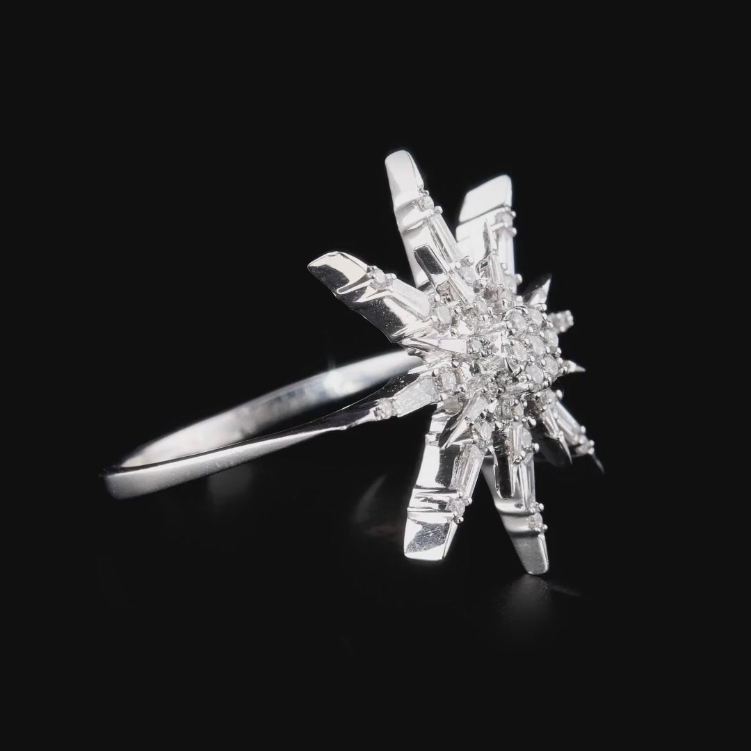360 degree video of the natural diamond starburst cocktail ring in 14K white gold