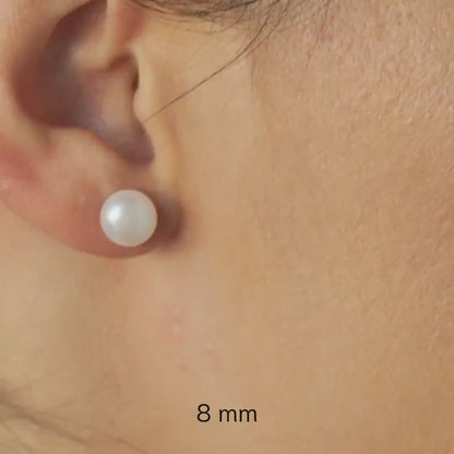 Gold Pearl Stud Earrings in 18K Gold