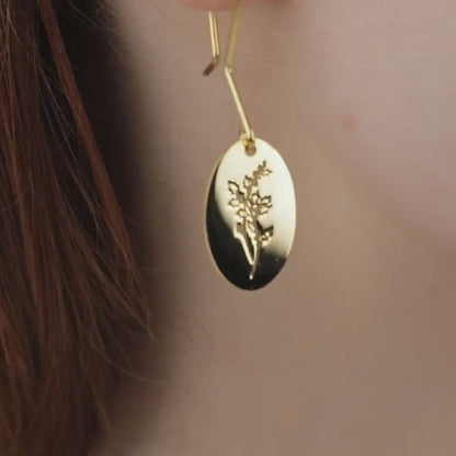 Birth Flower Drop Earrings in 18K Gold