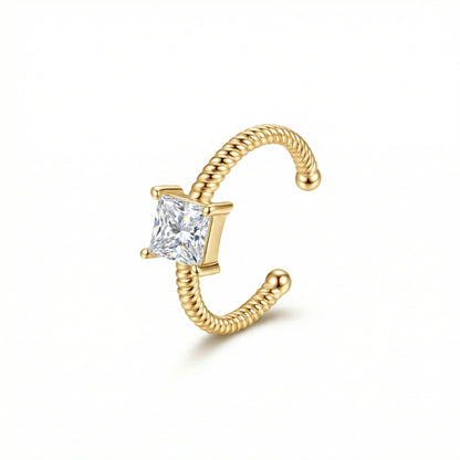 Princess Cut CZ Diamond Adjustable Ring in 18K Gold Vermeil with CZ Diamond. Tarnish-resistant, perfect for daily wear.