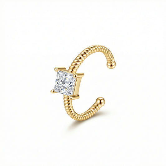 Princess Cut CZ Diamond Adjustable Ring in 18K Gold Vermeil with CZ Diamond. Tarnish-resistant, perfect for daily wear.