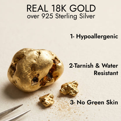 Real 18K gold over 925 sterling silver: hypoallergenic, tarnish and water resistant.