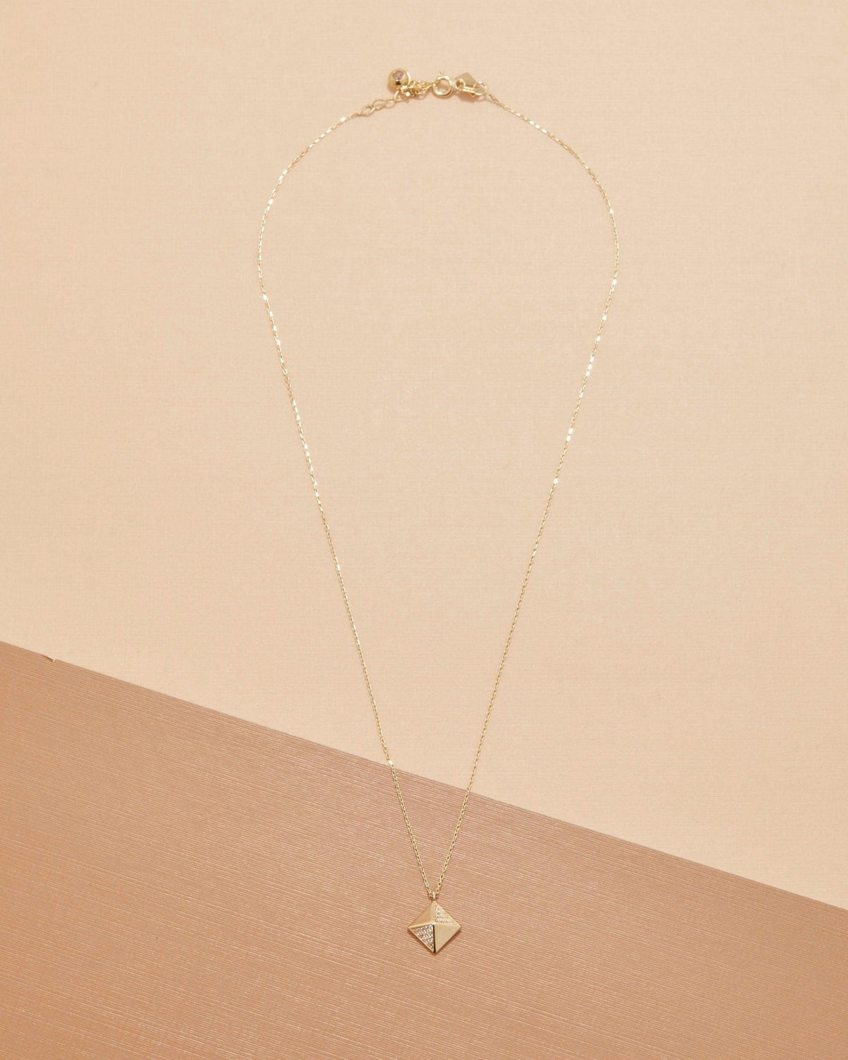 Rectangular Pyramid Necklace in Glamour Jewelry House gift box — 18K Gold Vermeil daily wear gift. Tarnish-resistant.