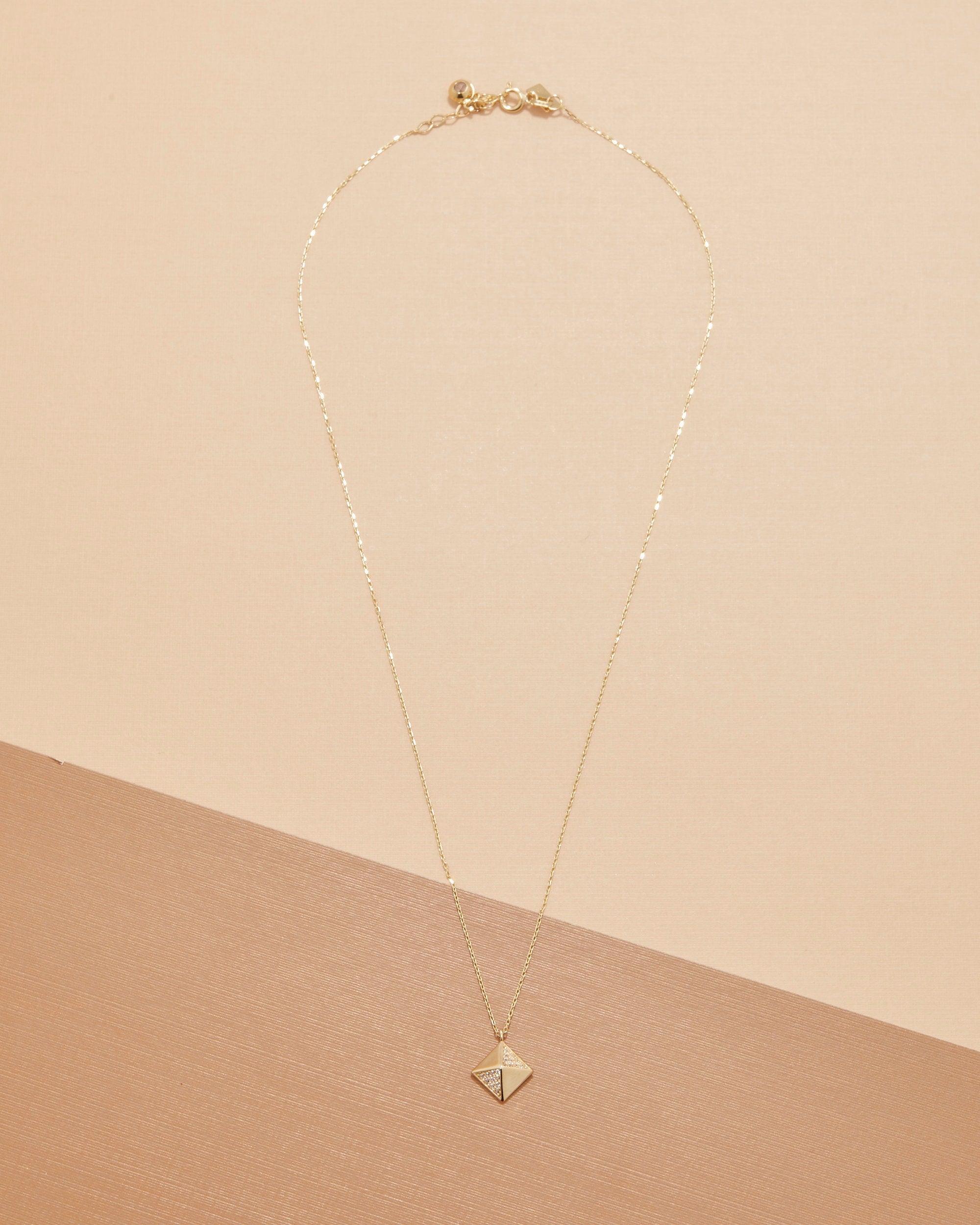 Rectangular Pyramid Necklace in Glamour Jewelry House gift box — 18K Gold Vermeil daily wear gift. Tarnish-resistant.