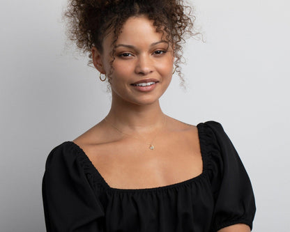 The Rectangular Pyramid Necklace styled in 18K Gold Vermeil — elegant everyday jewelry. Hypoallergenic, no green marks.