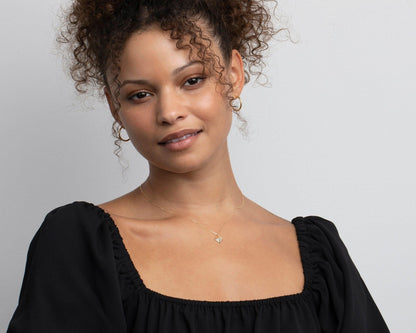 The Rectangular Pyramid Necklace as a daily wear gift in 18K Gold Vermeil. Safe for sensitive skin, made for keeping.