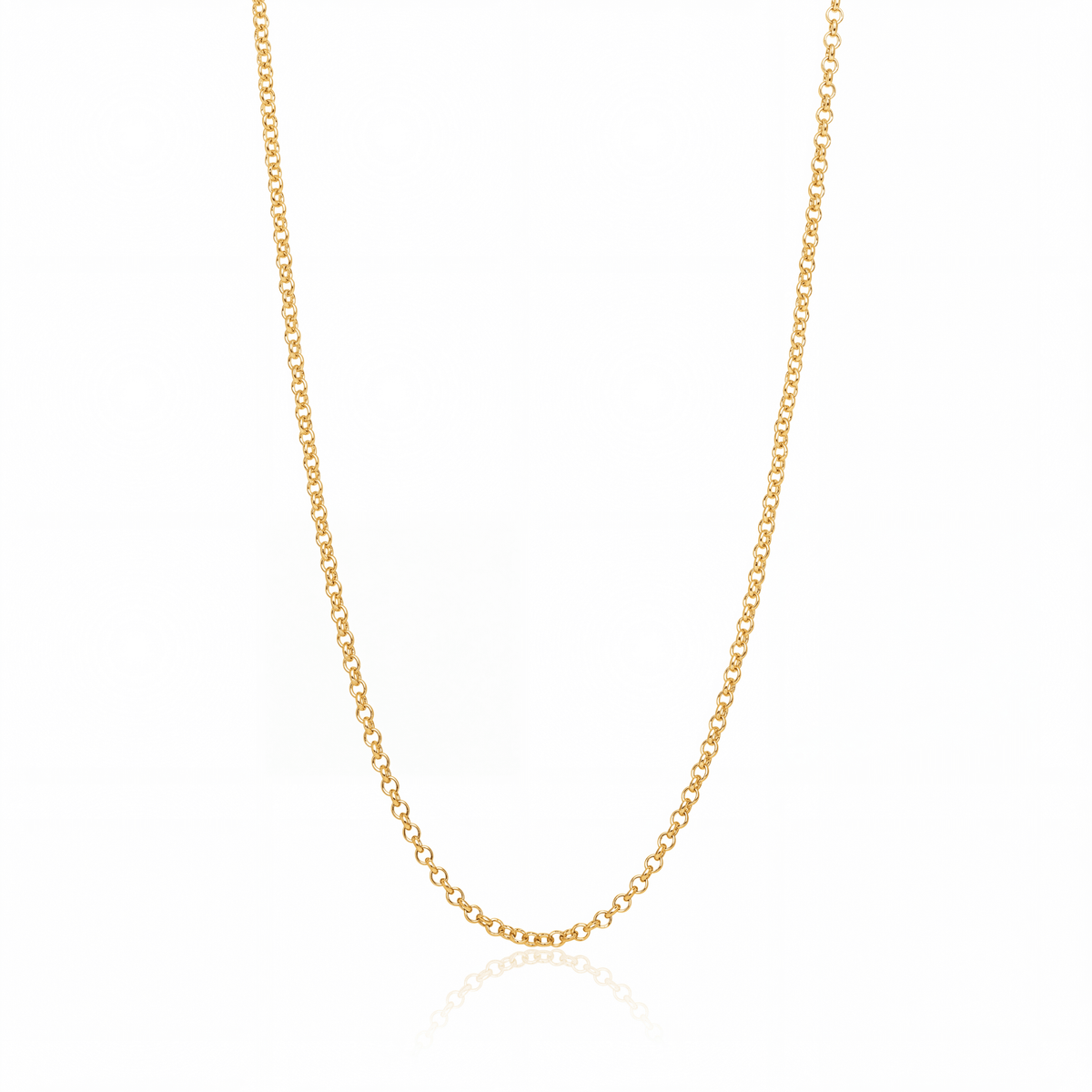 Rolo chain necklace in 18K gold, 2.5 mm round link chain on white background
