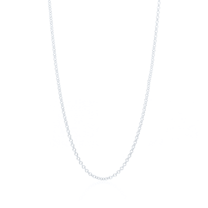 Silver rolo chain necklace, 2.5 mm round link chain on white background