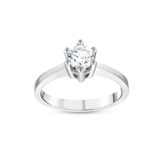 0.61 ct natural round diamond six-prong solitaire ring in 14K white gold, front view