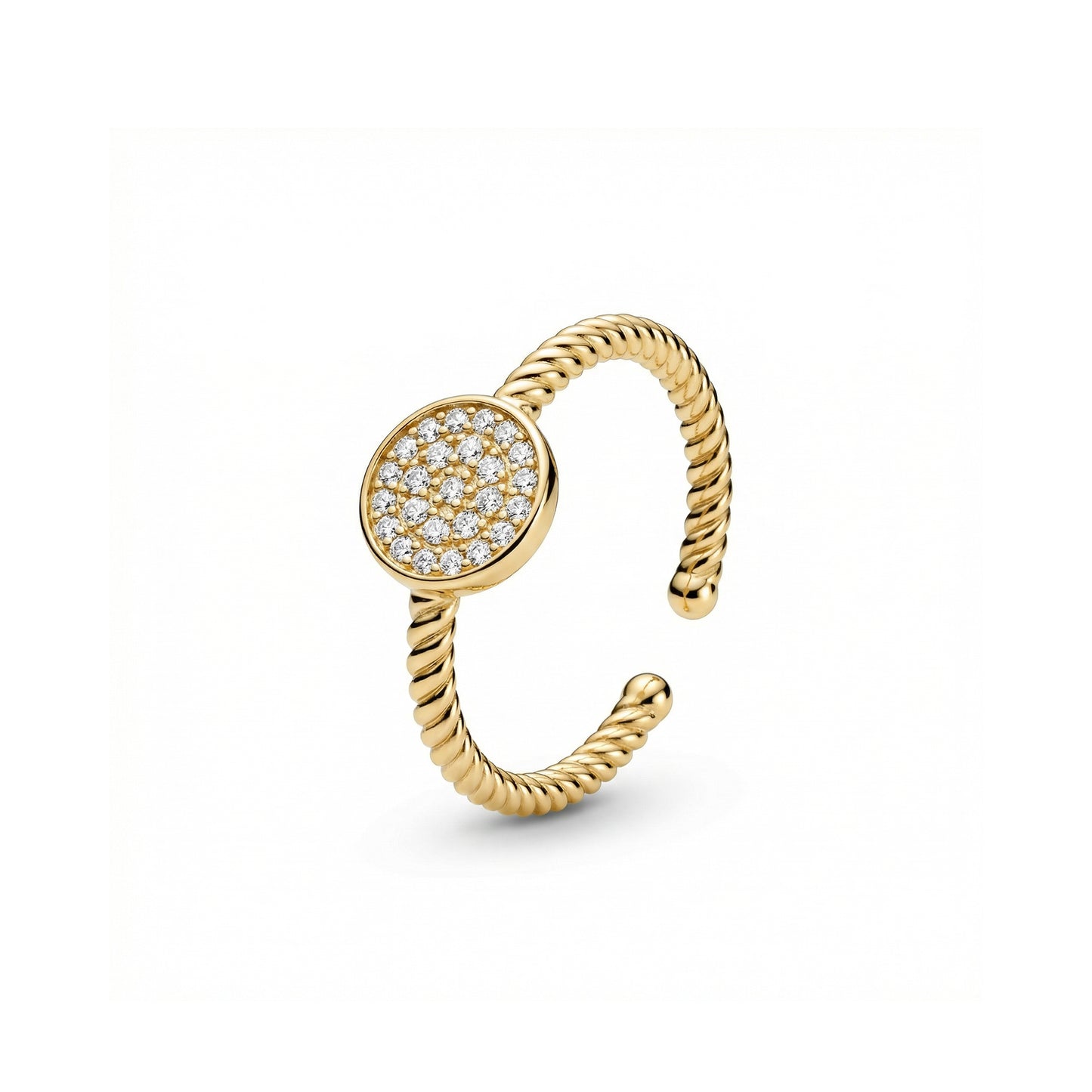 Round Pavé Adjustable Ring in 18K Gold Vermeil with CZ Diamond. Tarnish-resistant, perfect for daily wear.