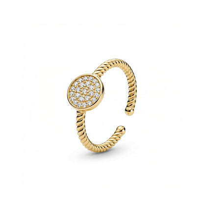 Round Pavé Adjustable Ring in 18K Gold Vermeil with CZ Diamond. Tarnish-resistant, perfect for daily wear.
