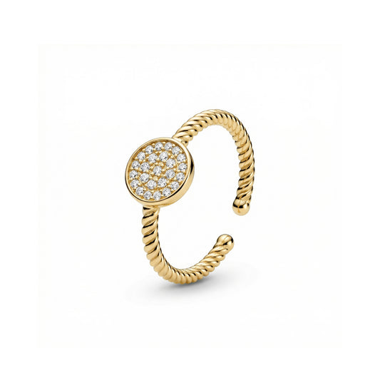 Round Pavé Adjustable Ring in 18K Gold Vermeil with CZ Diamond. Tarnish-resistant, perfect for daily wear.