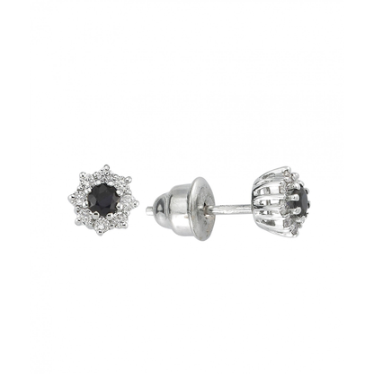 Sapphire halo stud earring in 18K white gold with its push-on back