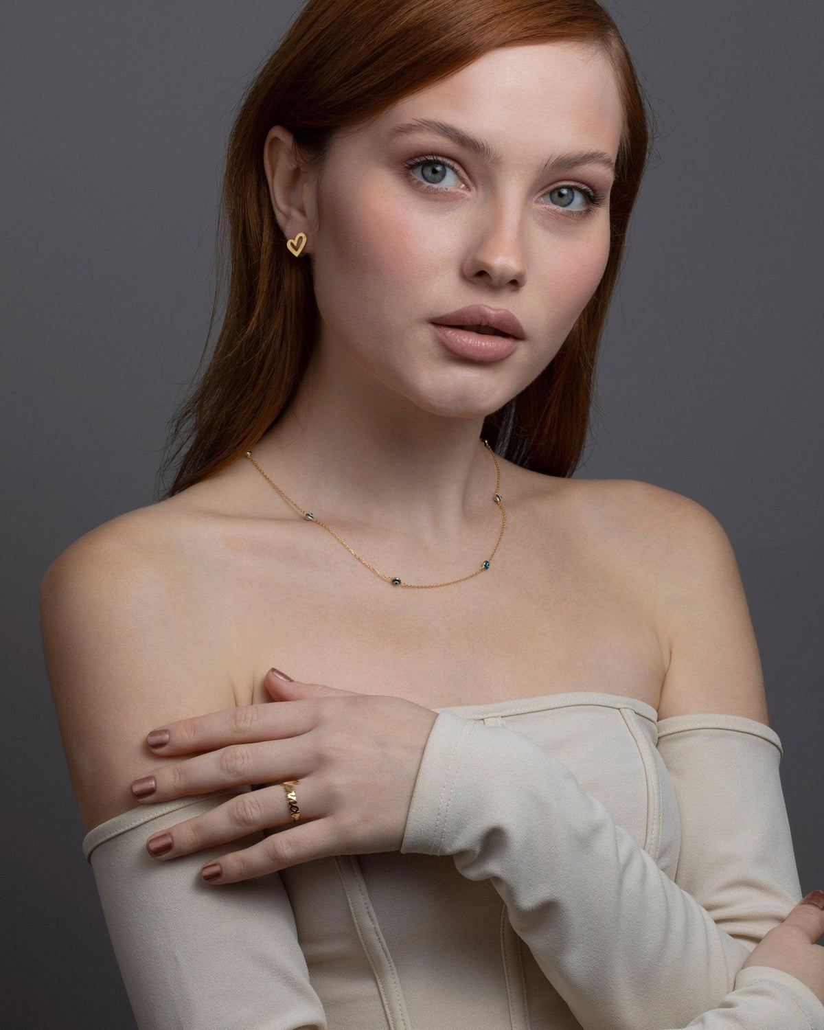 Macro detail of the Satellite Evil Eye Necklace Chain showcasing craftsmanship in 18K Gold Vermeil. Tarnish-resistant.