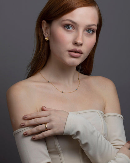 Macro detail of the Satellite Evil Eye Necklace Chain showcasing craftsmanship in 18K Gold Vermeil. Tarnish-resistant.
