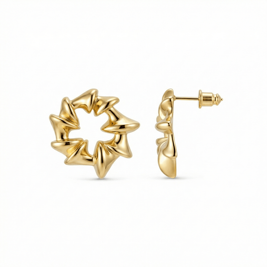 Sculpted Spiked Hoop Earrings in Gold-Plated Steel. No green marks, perfect for daily wear.