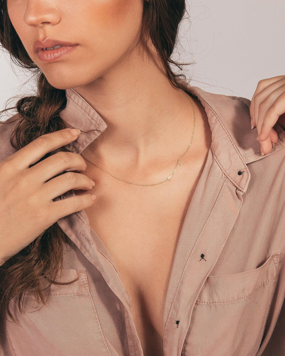 Sideways Initial Necklace as a thoughtful birthday gift in 18K Gold Vermeil. Hypoallergenic, no green marks.