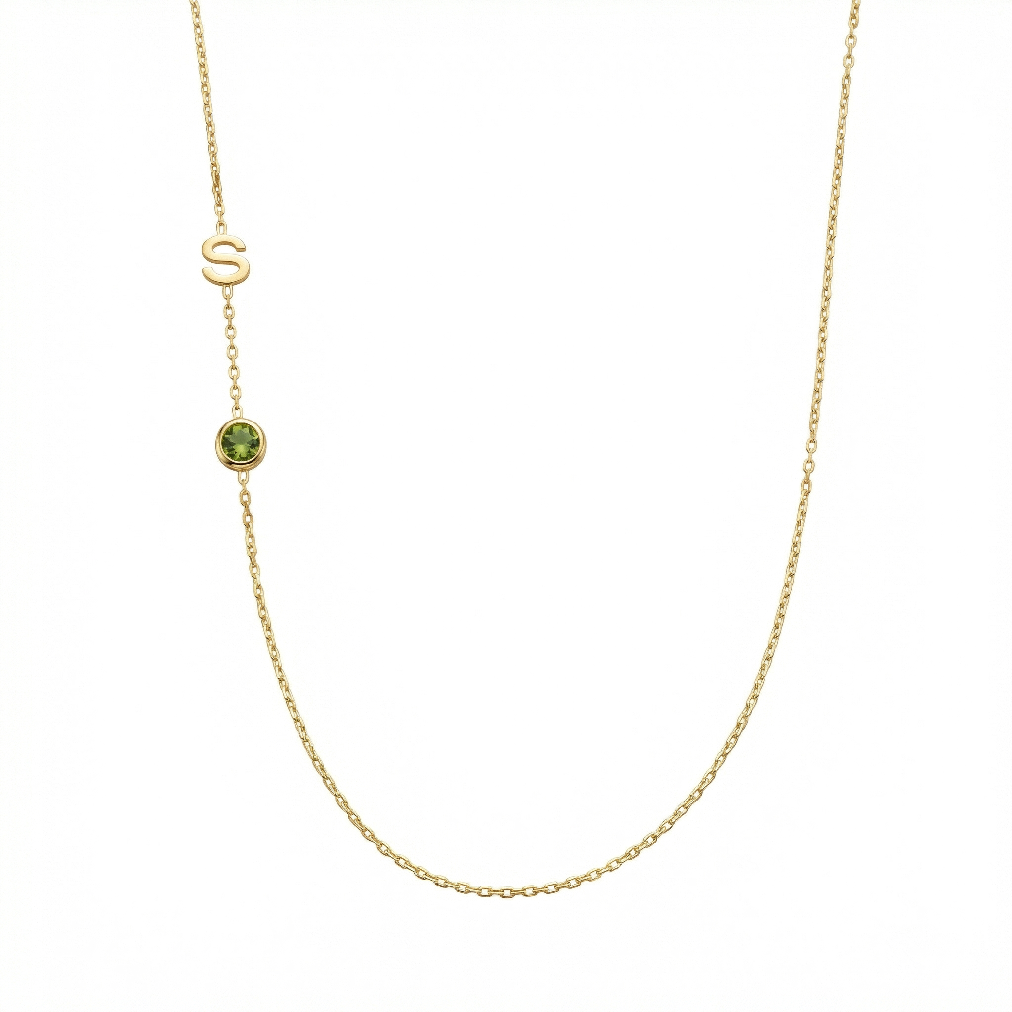 Sideways Initial Necklace with Birthstone in 18K Gold Vermeil with Birthstone. Tarnish-resistant, perfect for daily wear.