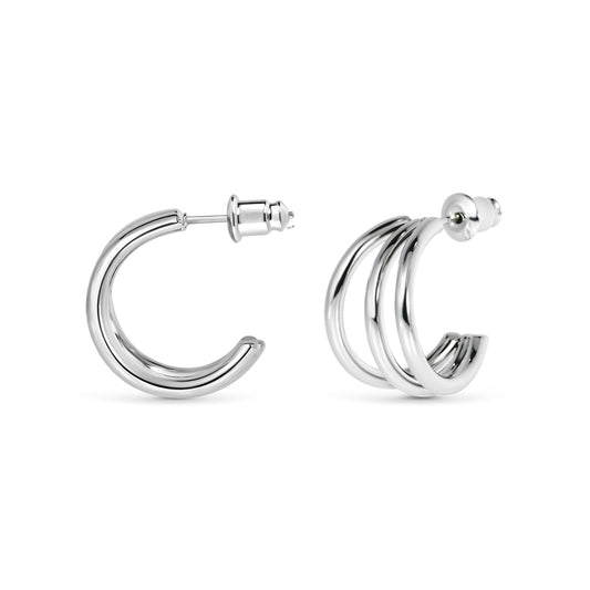Silver Triple Hoops in Stainless Steel. Never tarnishes, waterproof, perfect for daily wear.